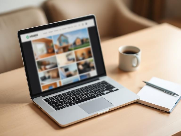 Notebook exibindo um anúncio de cota com galeria de fotos