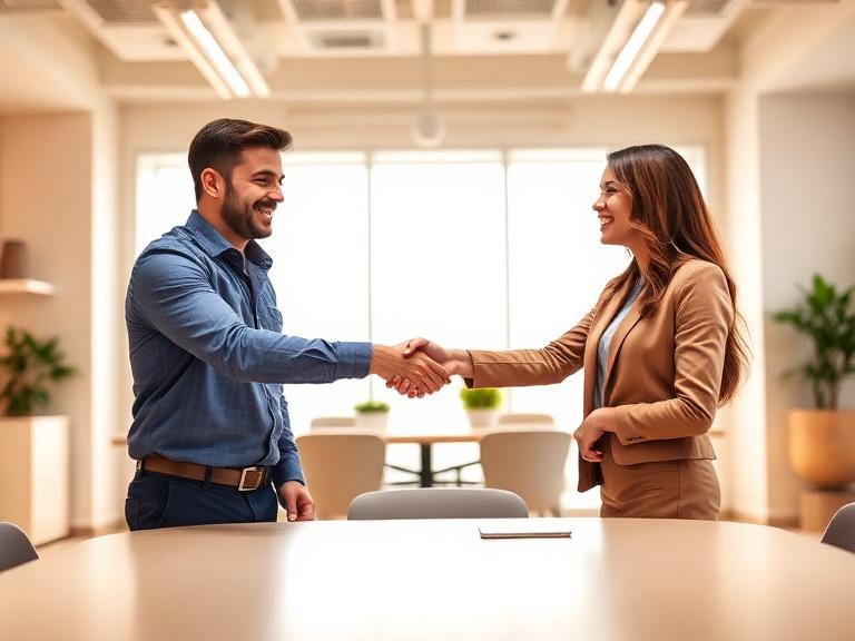 Vendedor e comprador apertando as mãos após a negociação